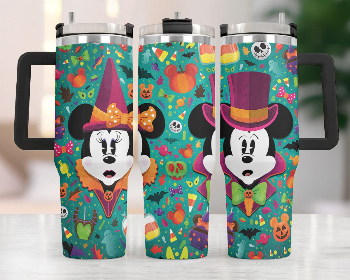 MM 40 Oz Tumbler MM And Minnie Halloween Items Pattern Tumbler 40 Oz Green