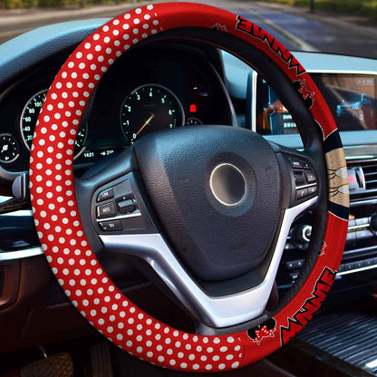 Minnie Steering Wheel Cover Minnie Graphic Name Dot Pattern Driving Wheel Cover Red