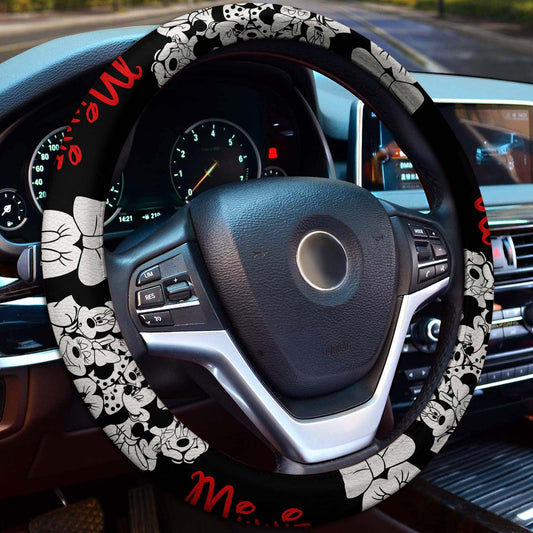 Minnie Steering Wheel Cover Minnie Faces Emotions Pattern Driving Wheel Cover Black White