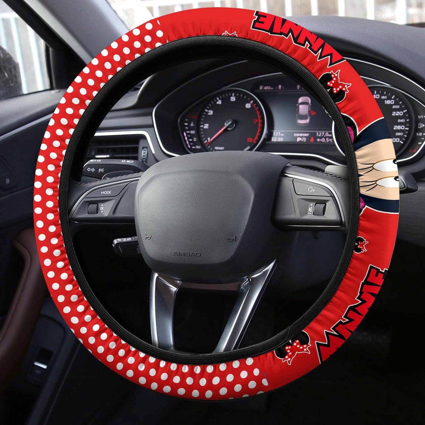 Minnie Steering Wheel Cover Minnie Graphic Name Dot Pattern Driving Wheel Cover Red