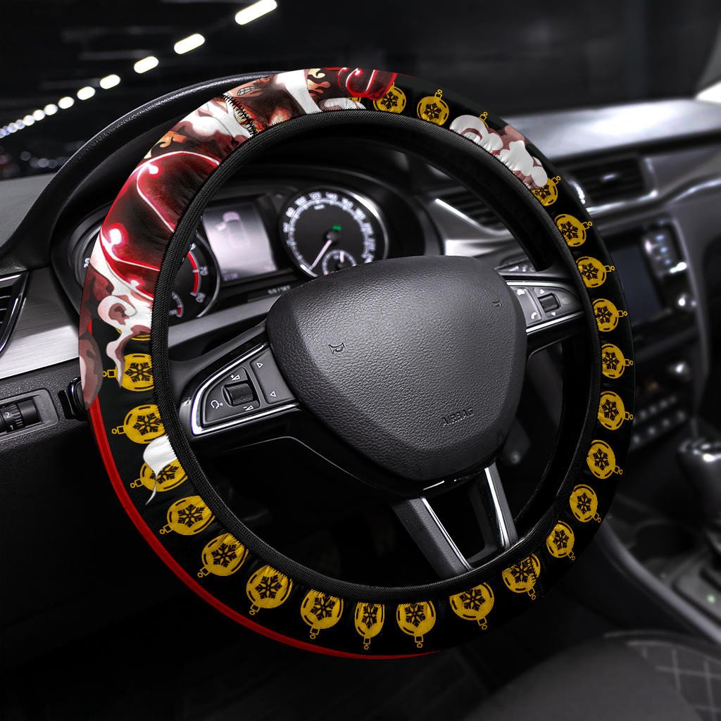 One Piece Steering Wheel Cover Monkey D Luffy Christmas Bauble Driving Wheel Cover Red Yellow