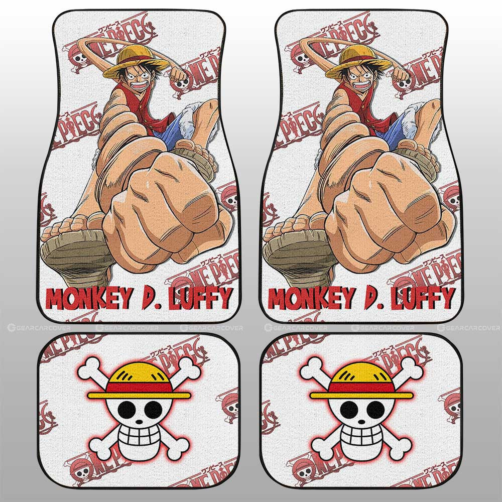 One Piece Car Mats One Piece Luffy Fighting Pose Graphic Jolly Roger Symbol Car Floor Mats White Red