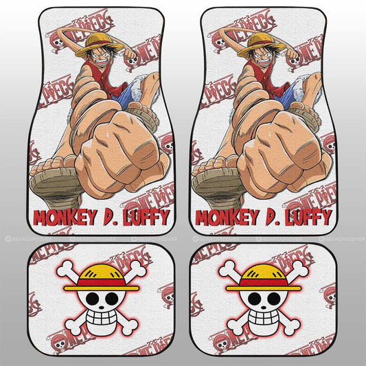 One Piece Car Mats One Piece Luffy Fighting Pose Graphic Jolly Roger Symbol Car Floor Mats White Red