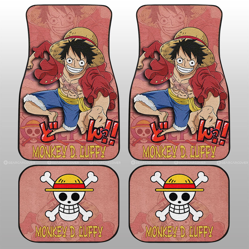 One Piece Car Mats Monkey D Luffy Graphic Straw Hat Jolly Roger Symbol Car Floor Mats Red