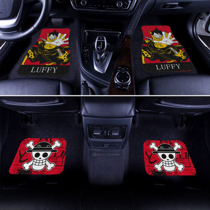 One Piece Car Mats Monkey D Luffy Manga Pattern Straw Hat Jolly Roger Symbol Car Floor Mats Black Red