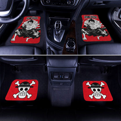 One Piece Car Mats Character Monkey D Luffy Jolly Roger Symbol Car Floor Mats Red White