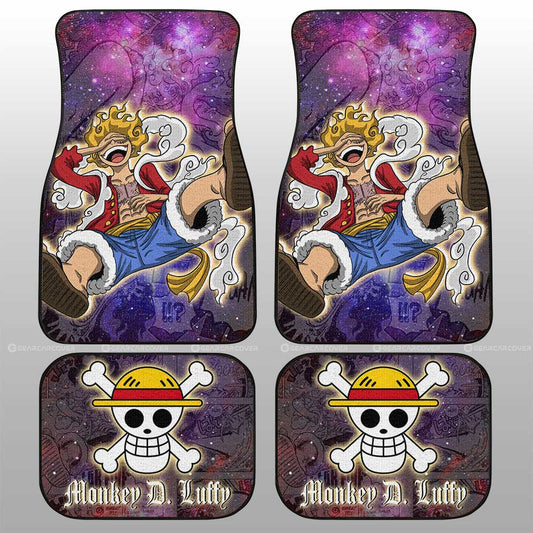 One Piece Car Mats Monkey D Luffy Nika God Manga Pattern Jolly Roger Symbol Galaxy Car Floor Mats Colorful