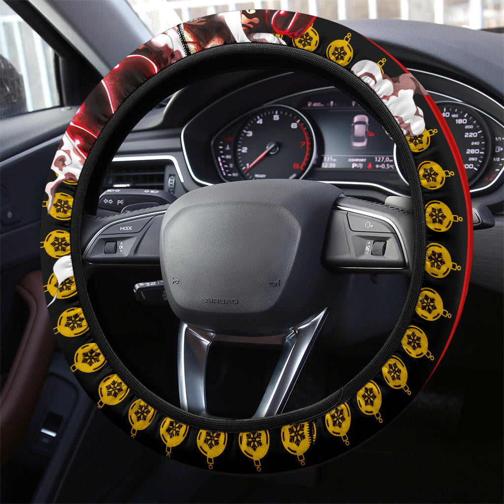 One Piece Steering Wheel Cover Monkey D Luffy Christmas Bauble Driving Wheel Cover Red Yellow