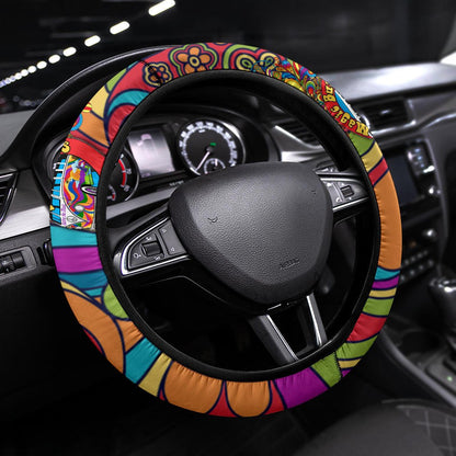 Hippie Steering Wheel Cover Magic Bus Flower Hippie Style Driving Wheel Cover Colorful