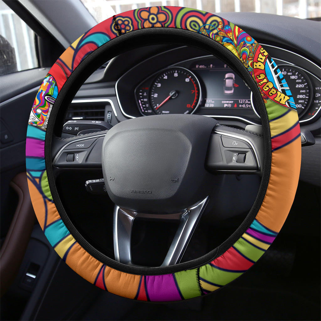 Hippie Steering Wheel Cover Magic Bus Flower Hippie Style Driving Wheel Cover Colorful