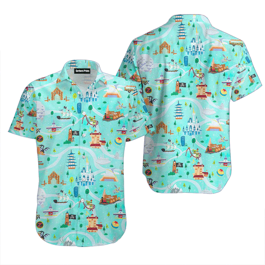 DN Hawaii Shirt All Magic Kingdom Attractions Pattern Hawaiian Shirt Blue Unisex