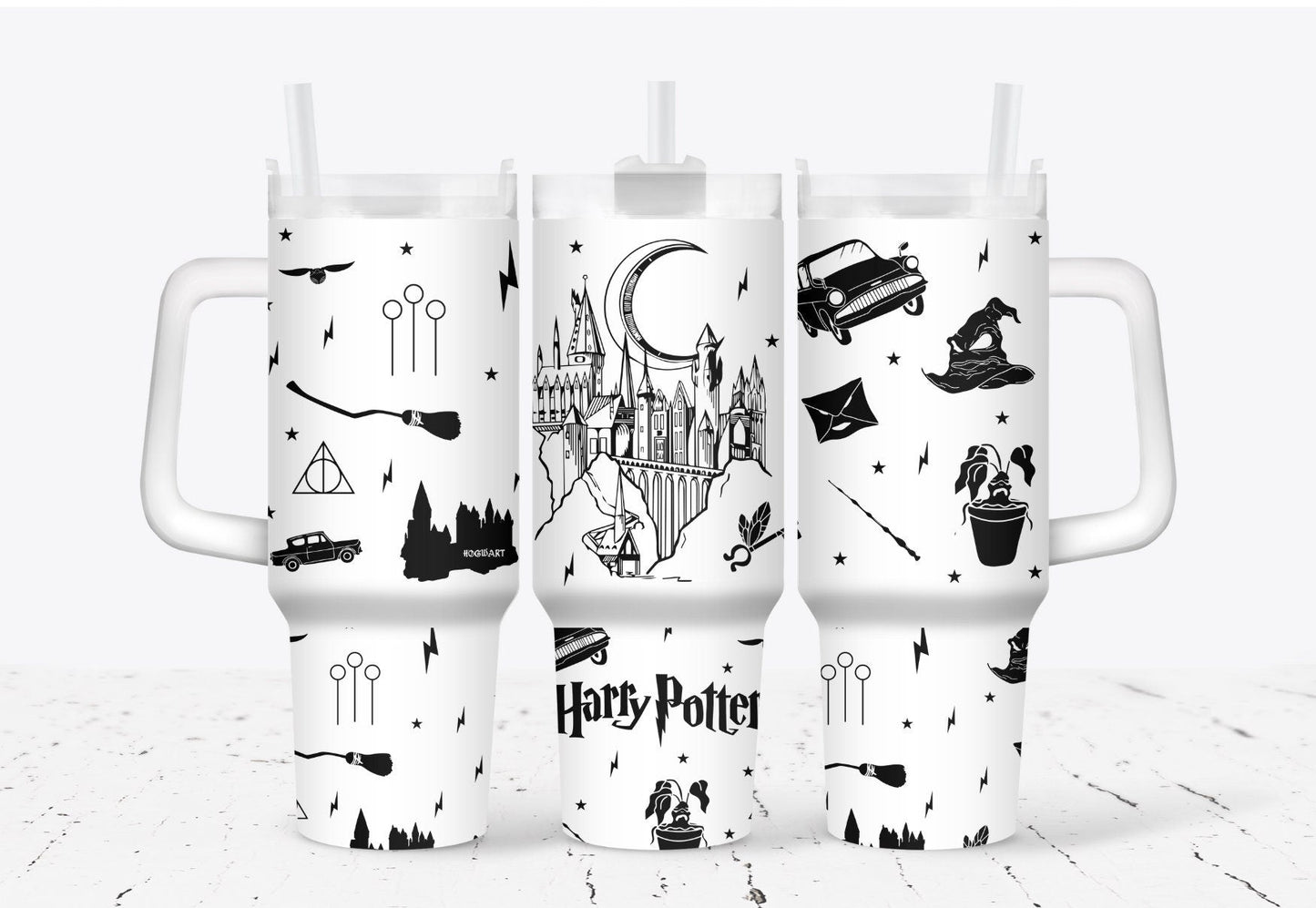 HP 40 Oz Tumbler Magical Hogwarts Castle HP Tumbler 40 Oz Black White