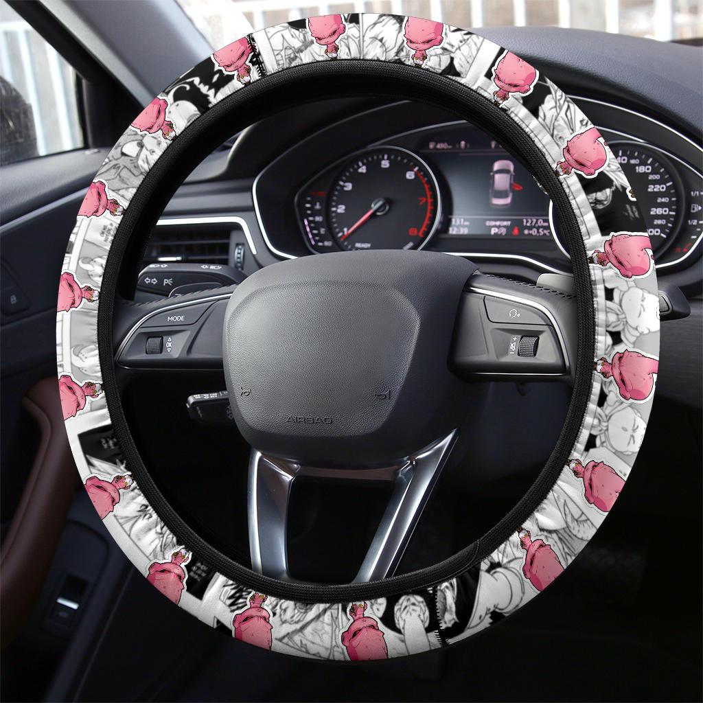 Dragon Ball Steering Wheel Cover Chibi Majin Buu Manga Pattern Driving Wheel Cover Pink White