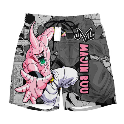 Dragon Ball Shorts Character Majin Buu Manga Pattern Beach Shorts Pink Gray