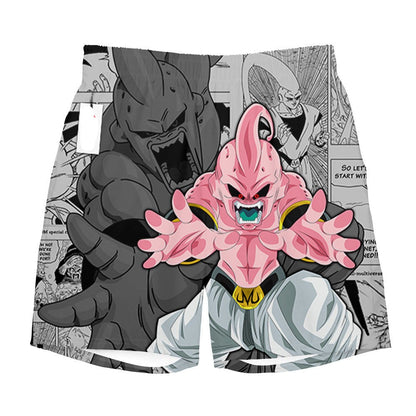 Dragon Ball Shorts Character Majin Buu Manga Pattern Beach Shorts Pink Gray