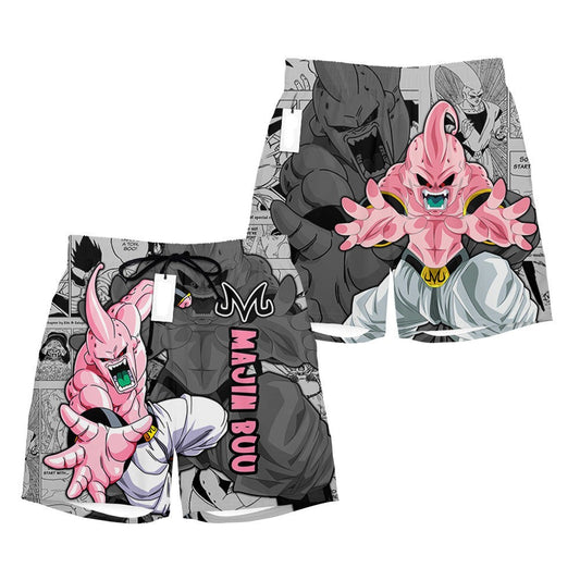 Dragon Ball Shorts Character Majin Buu Manga Pattern Beach Shorts Pink Gray