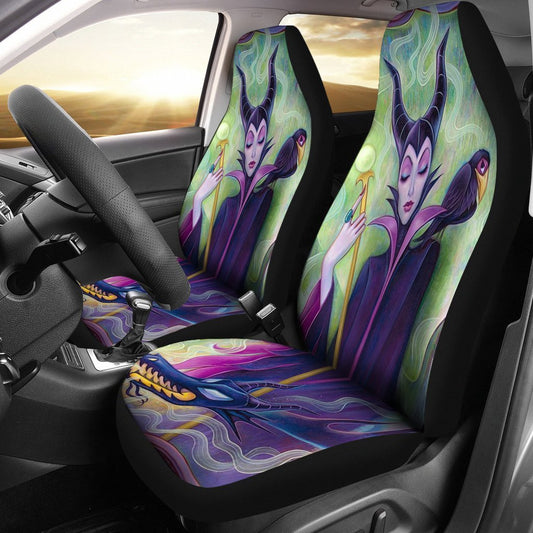 Maleficent Car Seat Covers DN Maleficent With Raven Graphic Seat Covers Black Green