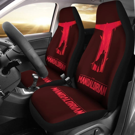 SW Car Seat Covers SW Mandalorian Silhouette And Helmet Seat Covers Red