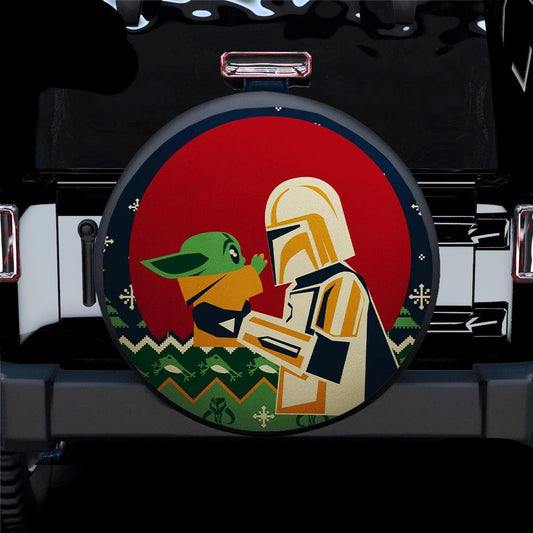 SW Spare Tire Cover Mandalorian Holding Baby Yoda Tire Covers Colorful