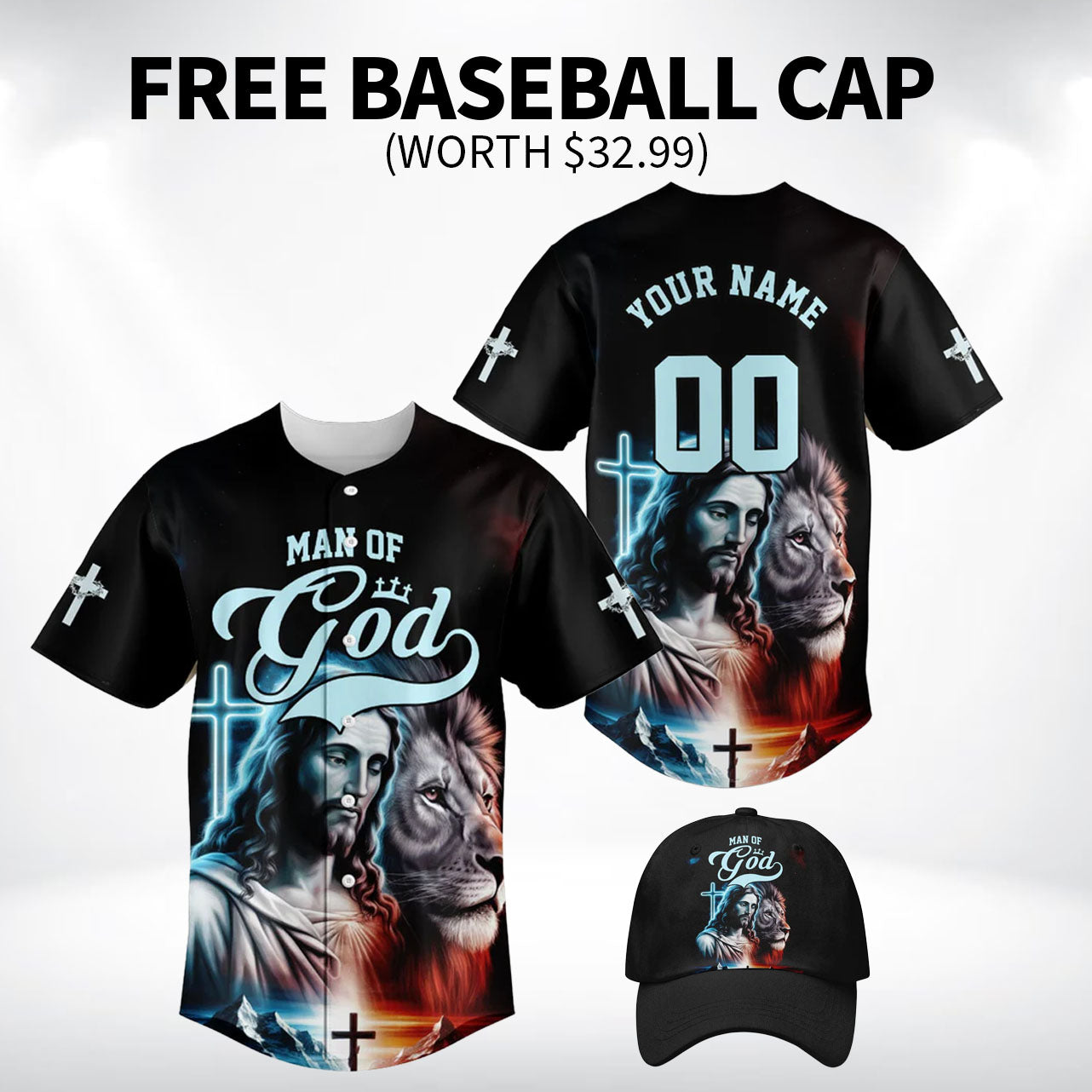 Man of god Jesus and Lion Baseball Jersey Bundle