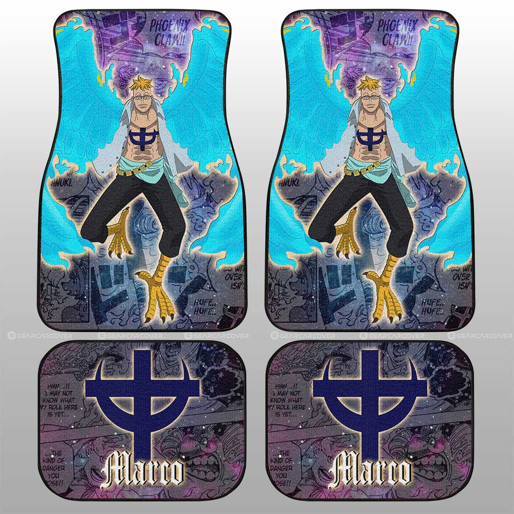 One Piece Car Mats Marco Manga Pattern Jolly Roger Symbol Galaxy Car Floor Mats Purple Blue