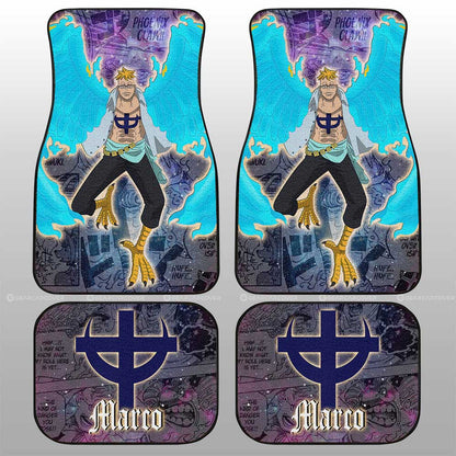 One Piece Car Mats Marco Manga Pattern Jolly Roger Symbol Galaxy Car Floor Mats Purple Blue