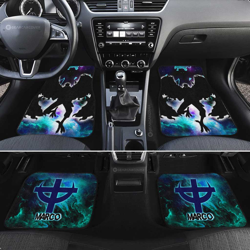 One Piece Car Mats Marco Silhouette Jolly Roger Symbol Car Floor Mats Black Blue