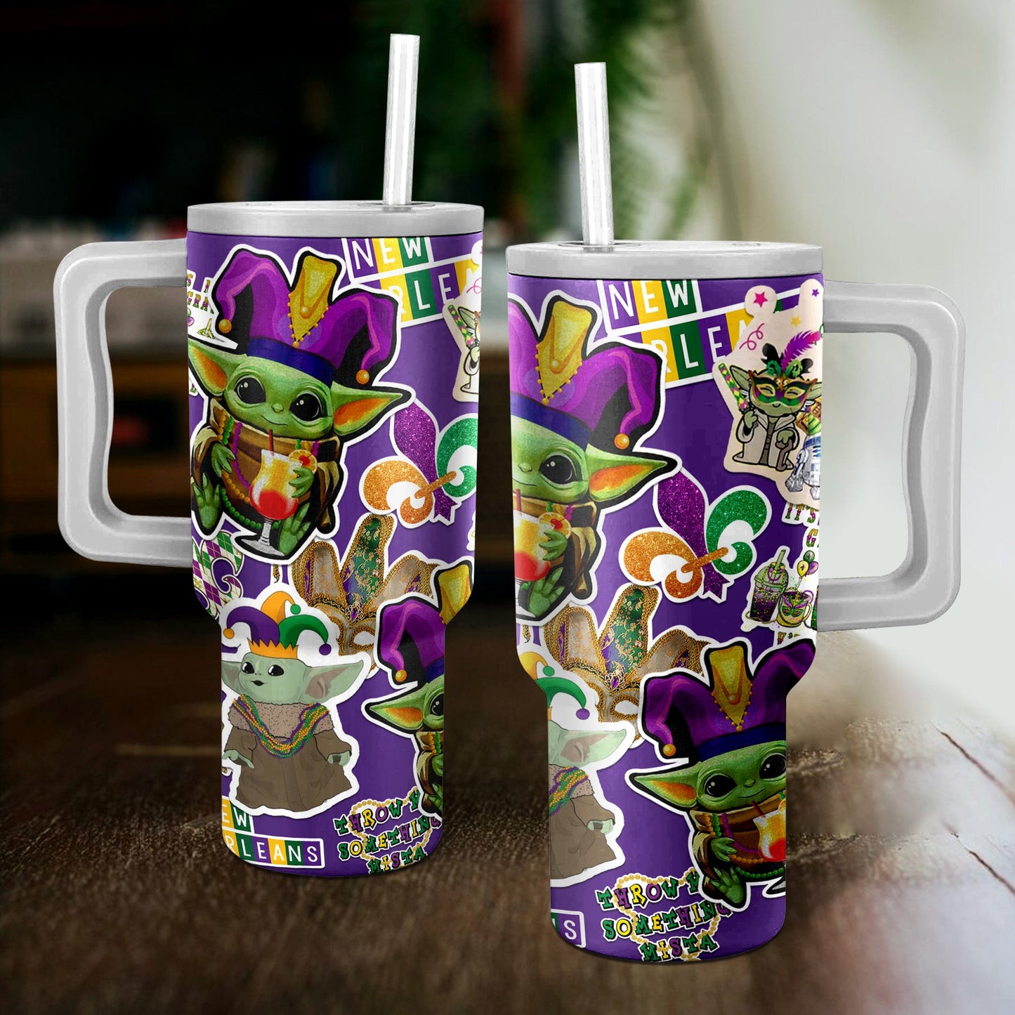 SW 40 Oz Tumbler SW Mardi Gras Baby Yoda Tumbler 40 Oz Purple