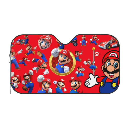 Mario Car Sun Shade Mario All Poses Pattern Winshield Sun Shade Red