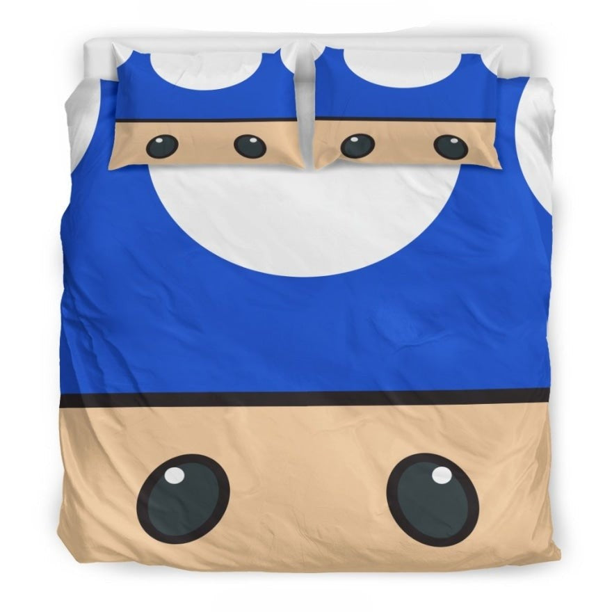 Mario Bedding Set Mario Mini Mushroom Cosplaying Duvet Covers Blue Unique Gift