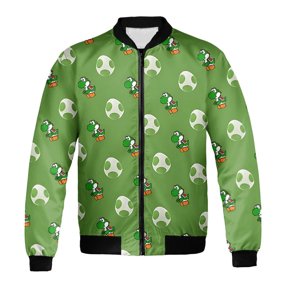 Mario Bomber Jacket Yoshi And Egg Pattern Bomber Green Unisex