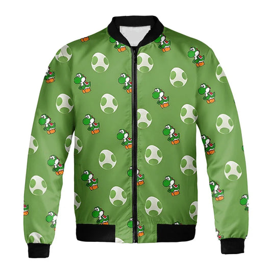 Mario Bomber Jacket Yoshi And Egg Pattern Bomber Green Unisex