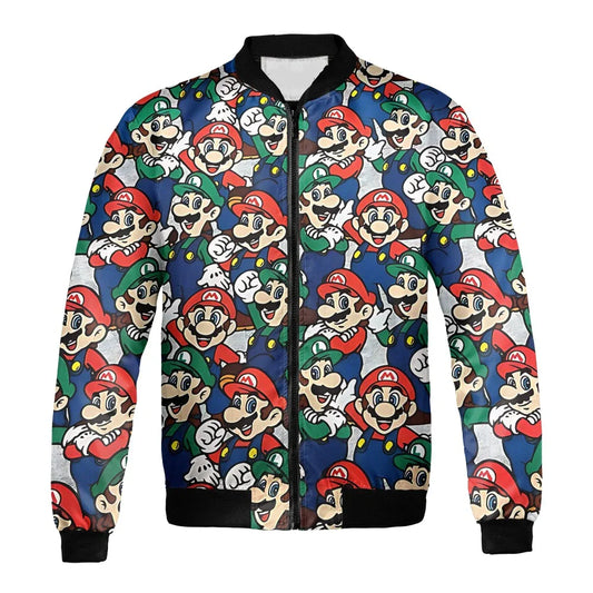 Mario Bomber Jacket Mario And Jugi Doodle Pattern Bomber Green Red Unisex