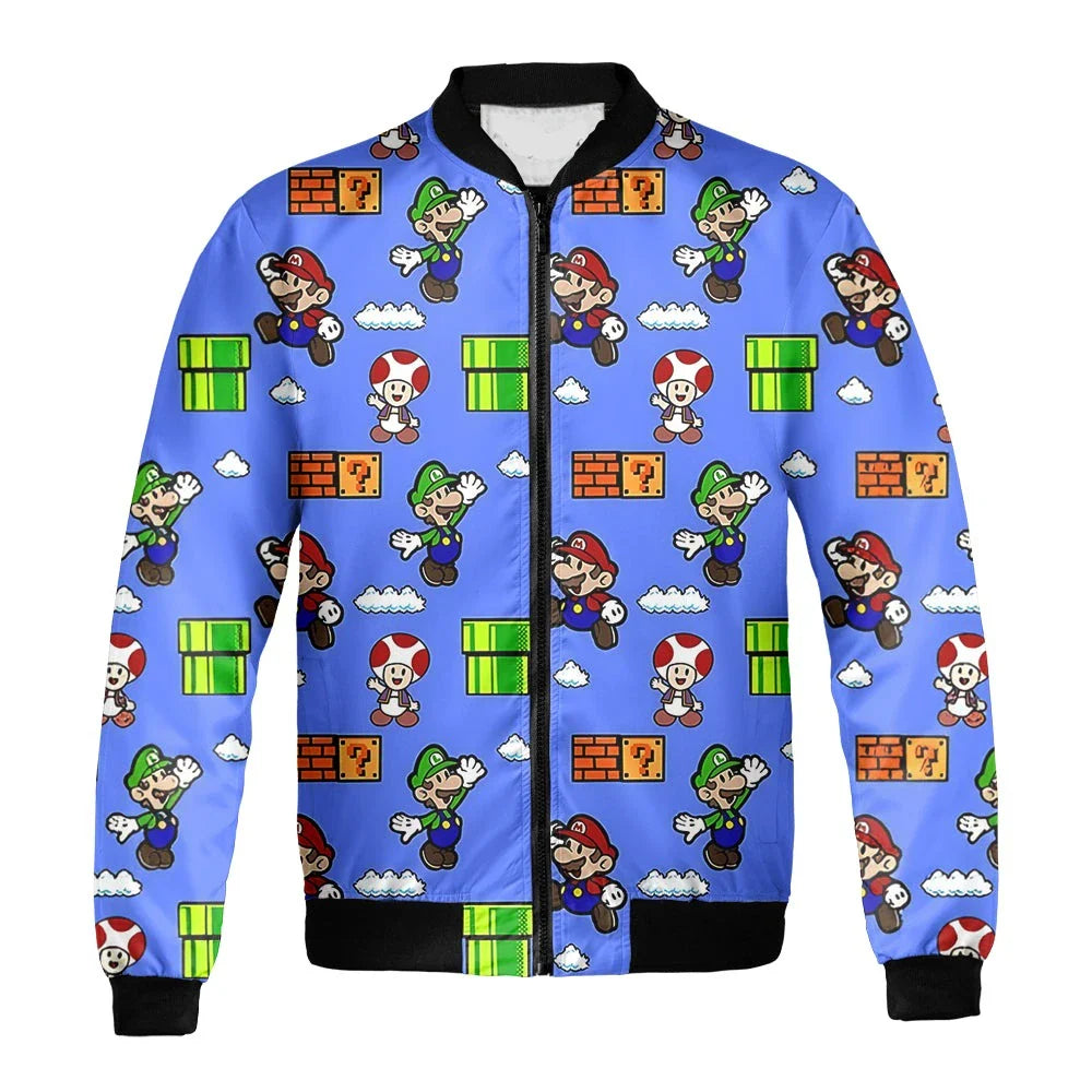 Mario Bomber Jacket Mario Luigi Mushroom Game Pattern Bomber Colorful Unisex