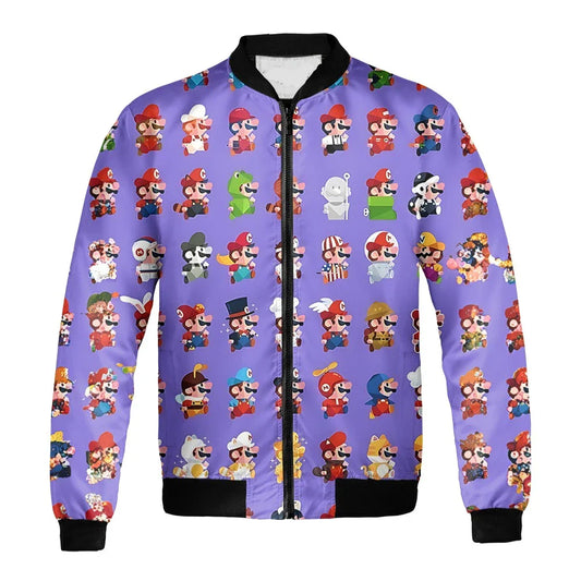 Mario Bomber Jacket All Vesions Of Mario Pattern Bomber Purple Unisex