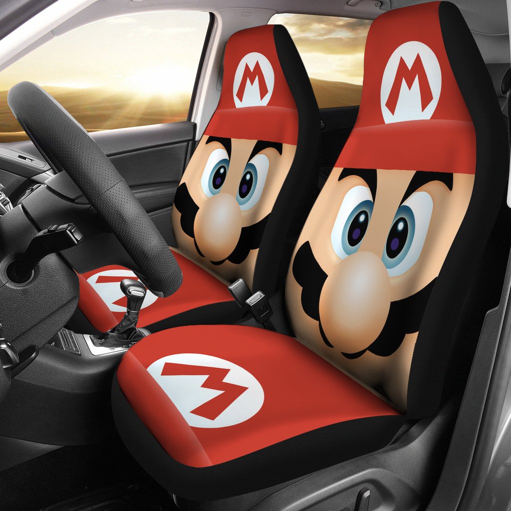 Mario Car Seat Covers Super Mario Face Cosplay Seat Covers Red – Unifinz