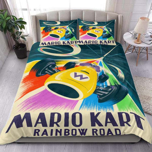Mario Bedding Set Mario Kart Rainow Road Duvet Covers Colorful Unique Gift