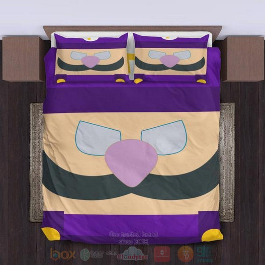 Mario Bedding Set Mario Waluigi Face Cosplaying Duvet Covers Purple Unique Gift