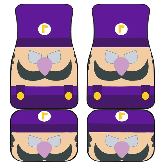 Mario Car Mats Game Character Waluigi Face Details Pattern Car Floor Mats Purple