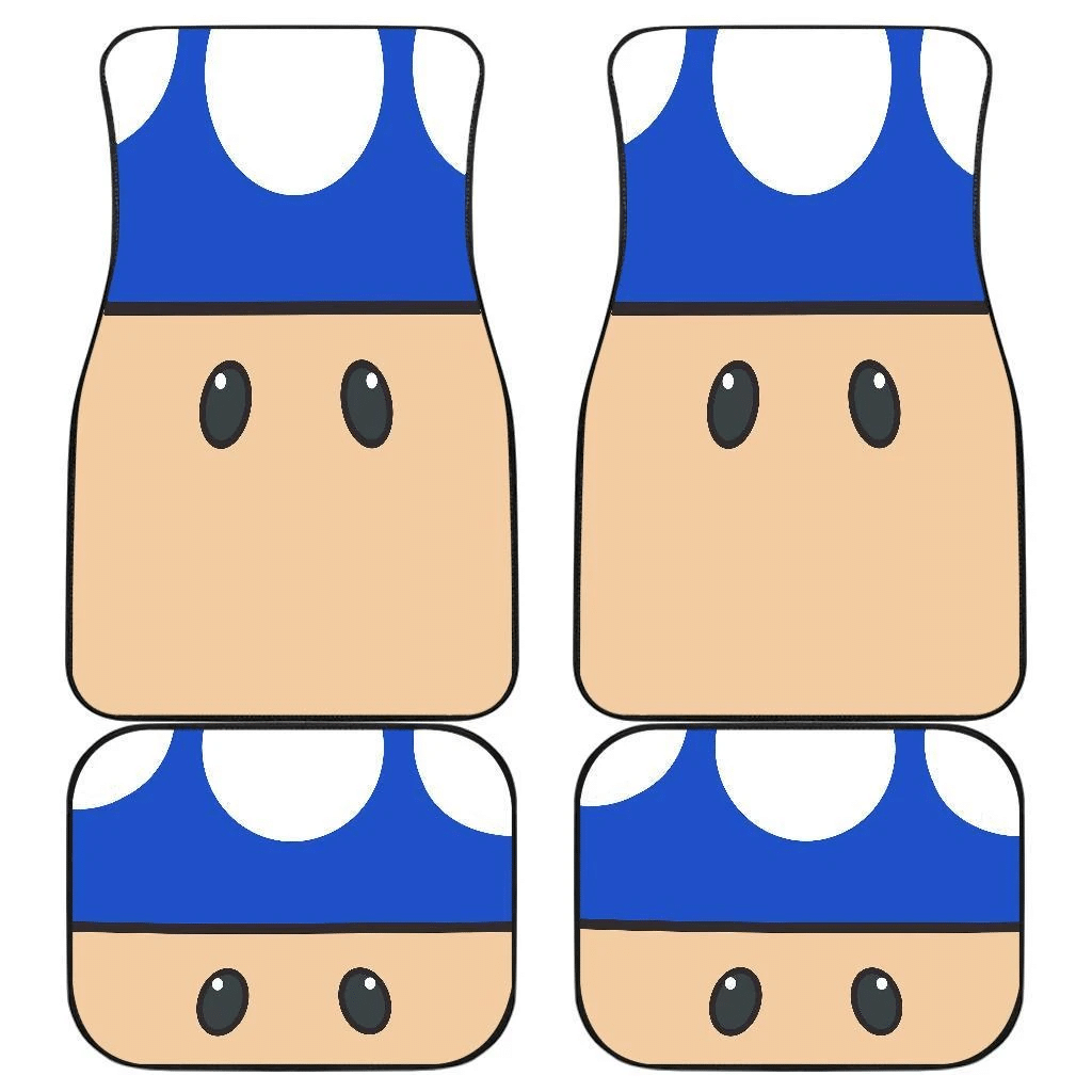 Mario Car Mats Game Character Blue Toad Face Details Pattern Car Floor Mats Blue
