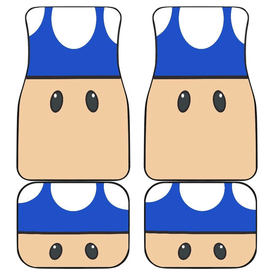 Mario Car Mats Game Character Blue Toad Face Details Pattern Car Floor Mats Blue