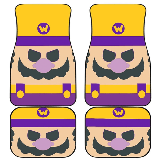 Mario Car Mats Game Character Wario Face Details Pattern Car Floor Mats Yellow Purple