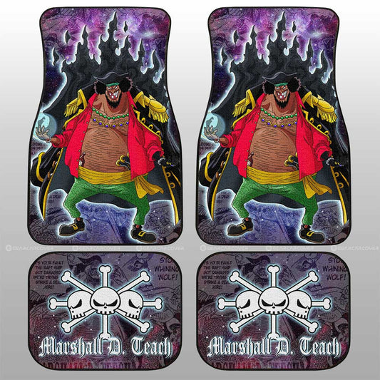 One Piece Car Mats Marshall D Teach Manga Pattern Jolly Roger Symbol Galaxy Car Floor Mats Purple