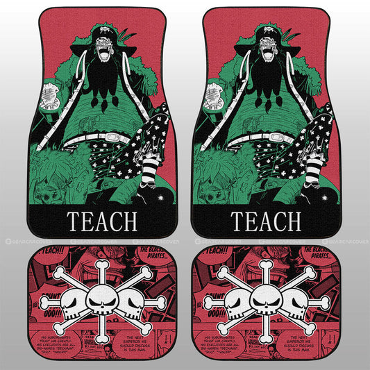 One Piece Car Mats Marshall D Teach Blackbeard Manga Pattern Jolly Roger Symbol Car Floor Mats Red Green