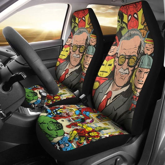 Stan Lee Car Seat Covers MV Comics Stan Lee And All Characters Seat Covers Colorful
