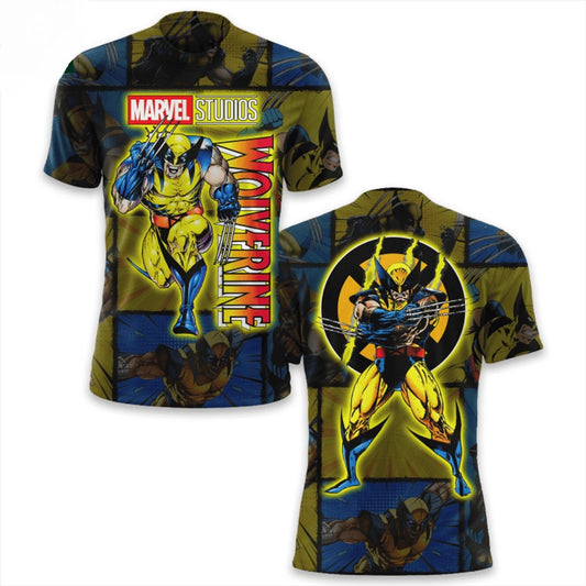 Wolverine T-shirt MV X-Men Character Wolverine Graphic T-shirt Yellow Blue Unisex