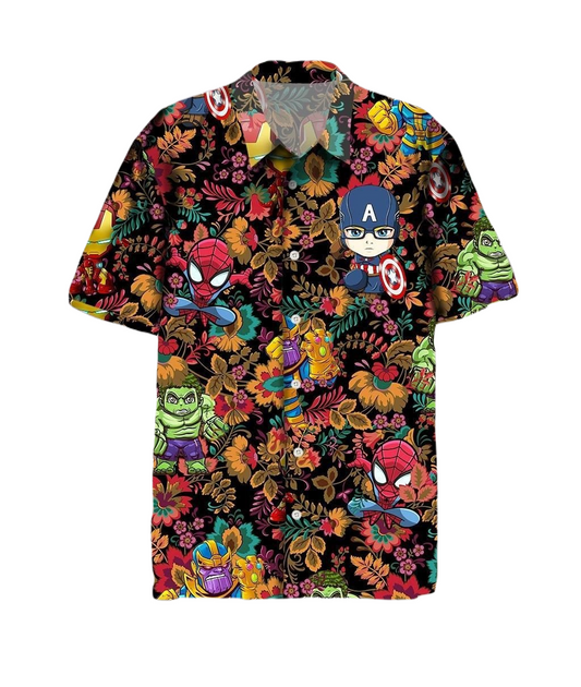 MV Hawaii Shirt MV Hulk Thanos Spiderman Tropical Pattern Hawaiian Shirt Colorful Unisex