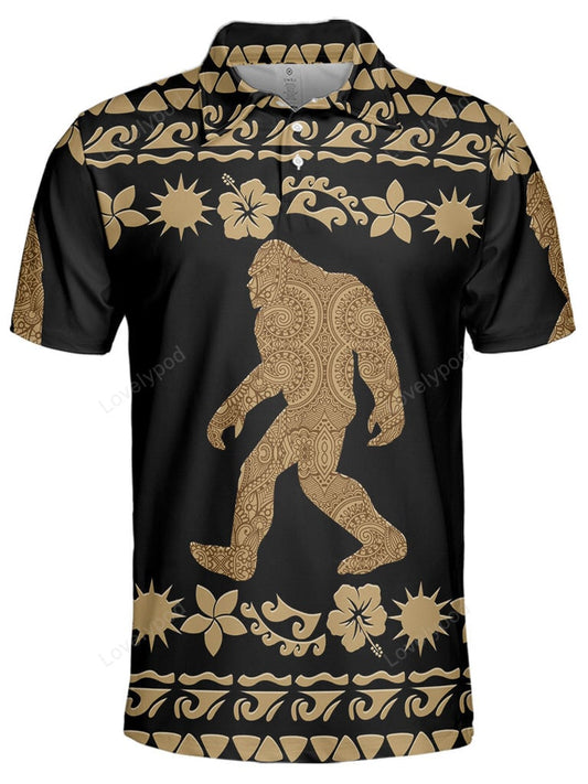 Bigfoot Polo Shirt Bigfoot Sasquatch Mandala Pattern Polo Tees Brown