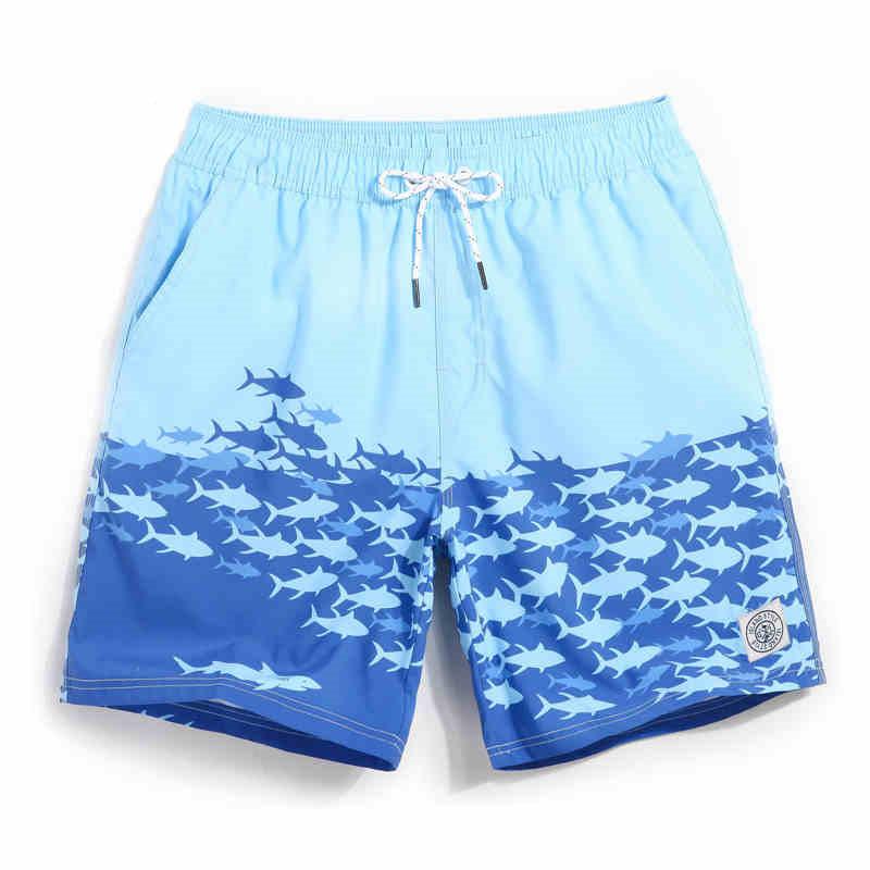 Shark Shorts Shark Hunting Time Fish Silhouette Beach Shorts Blue