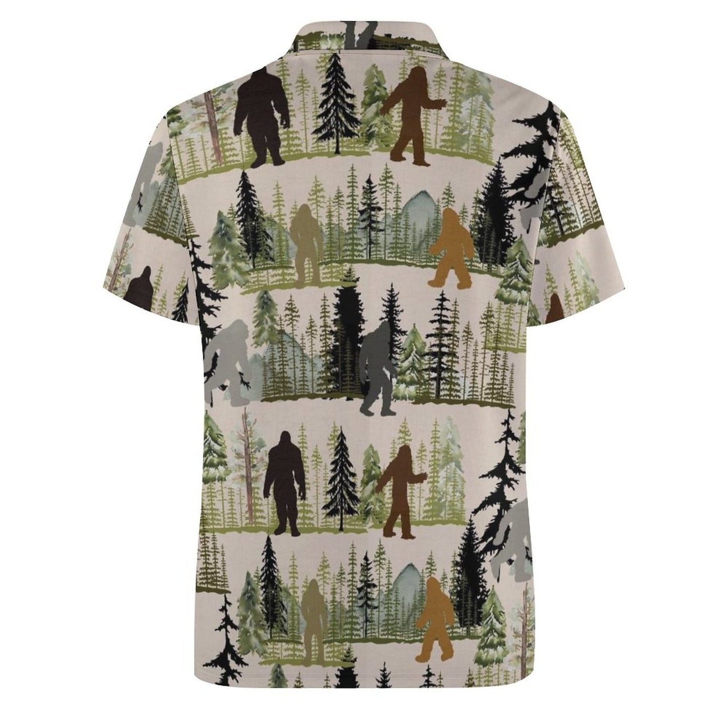 Bigfoot Polo Shirt Bigfoot Tree Forest Mountain Polo Tees Green Gray